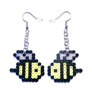 Handmade Mini Perler Bead Black/Yellow Bumblebee Earrings. New